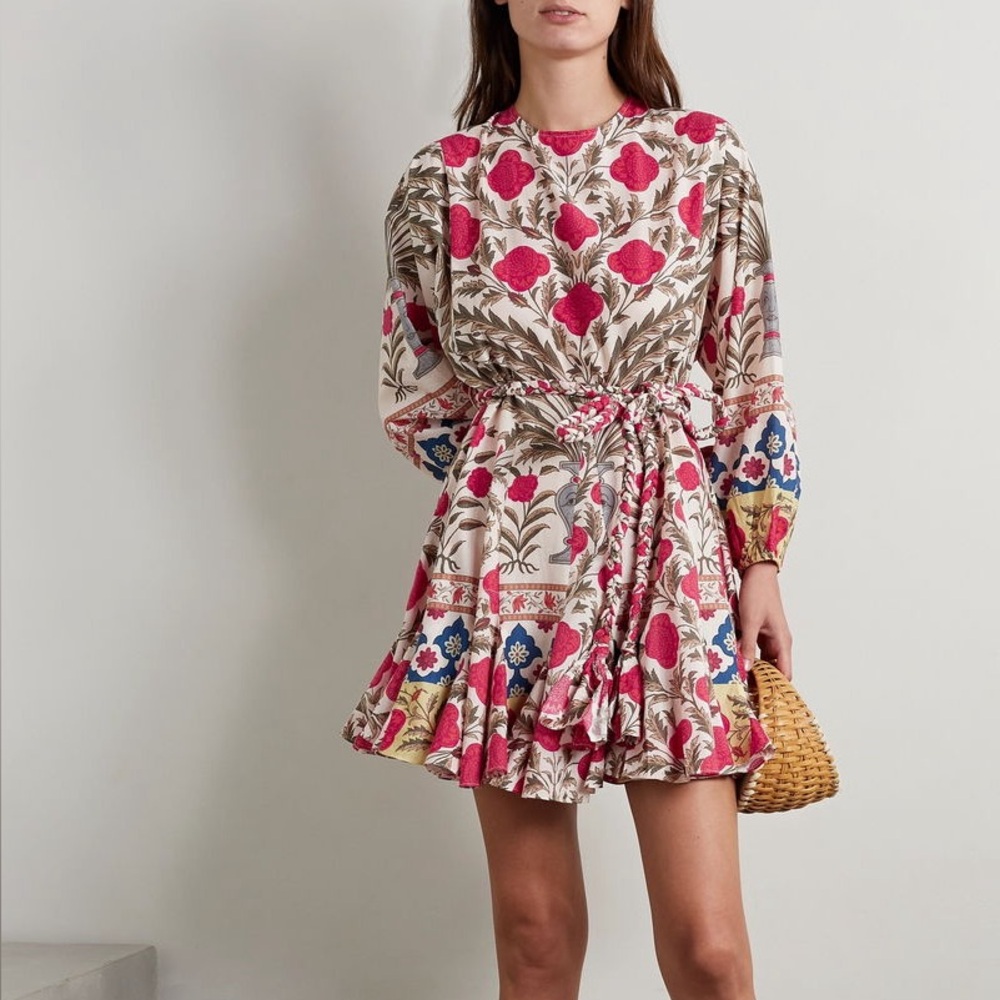NWOT RHODE Ella Printed Belted Dress in Garden Of Dreams Red Multi. Size Small.